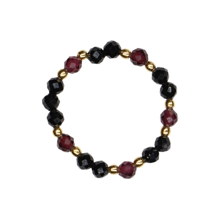 Elastic ring with natural spinel and garnet stones